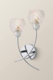 ValueLights Reyka Pair of Chrome 2 Way Swirl Glass Wall Lights with Bulbs in Metallic Silver - thumbnail 4