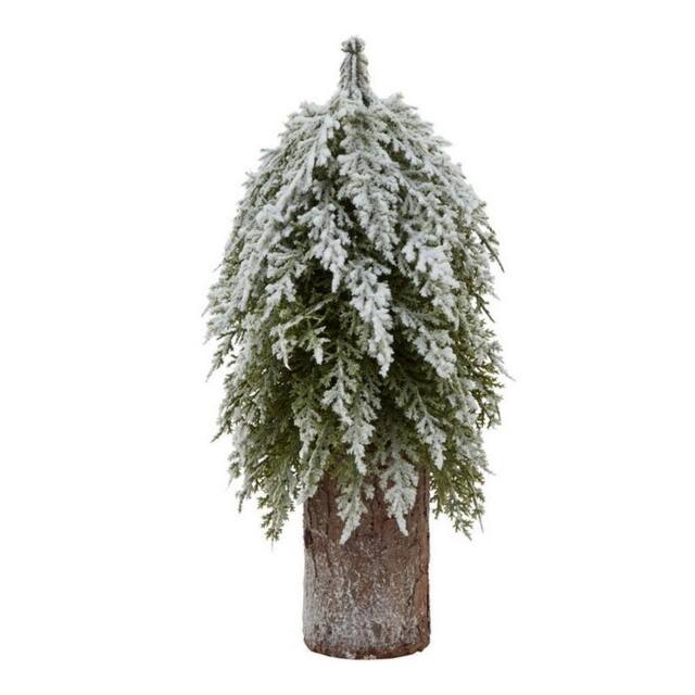 Lemon Pavilion Furniture and Decor Small Snowy Fir Tree on Tall Wood Log - Plastic - Height 30 cm - Brown - image 1