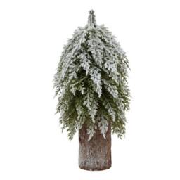 Lemon Pavilion Furniture and Decor Small Snowy Fir Tree on Tall Wood Log - Plastic - Height 30 cm - Brown - thumbnail 1