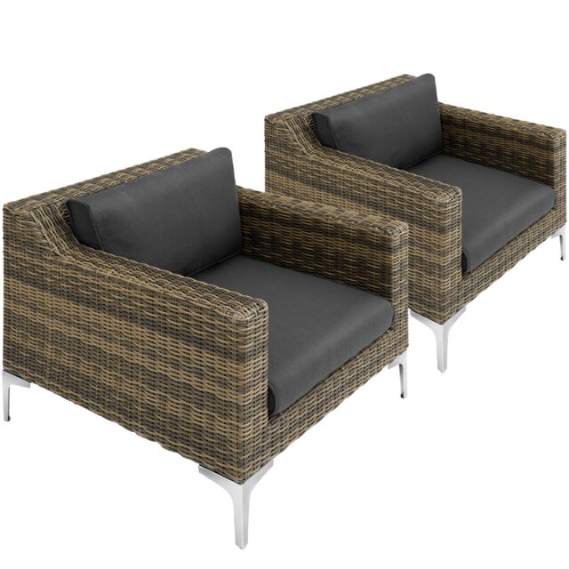 tectake Villanova Modular Rattan Set with Aluminum Frame, Set of 5, 2-Seater in Dark Grey - Size: 2 Seater - image 1