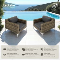 tectake Villanova Modular Rattan Set with Aluminum Frame, Set of 5, 2-Seater in Dark Grey - Size: 2 Seater - thumbnail 2