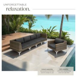 tectake Villanova Modular Rattan Set with Aluminum Frame, Set of 5, 2-Seater in Dark Grey - Size: 2 Seater - thumbnail 4