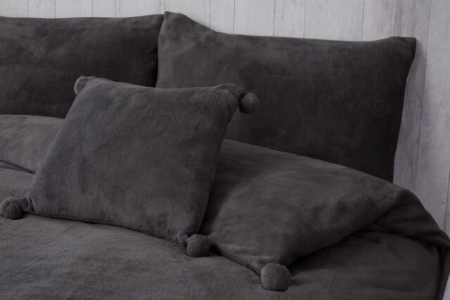 Rapport Home Pom Pom Fleece Cushion Cover (43x43 cm) in Charcoal - Size: 43 cm x 43 cm - image 1