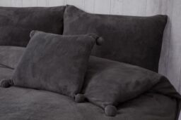 Rapport Home Pom Pom Fleece Cushion Cover (43x43 cm) in Charcoal - Size: 43 cm x 43 cm - thumbnail 1