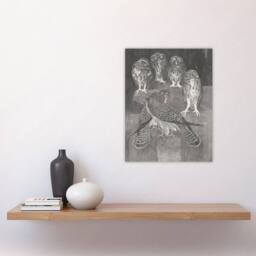 "Artery8 Four Owls & Two Kestrels Vintage Wall Art Print van Hoytema in Grey - Size: W18"" x H24""" - thumbnail 4