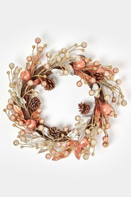 Homescapes Champagne Pinecone & Apple Christmas Wreath in Bronze - image 1
