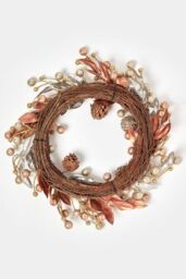 Homescapes Champagne Pinecone & Apple Christmas Wreath in Bronze - thumbnail 4