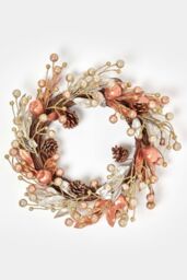Homescapes Champagne Pinecone & Apple Christmas Wreath in Bronze - thumbnail 1