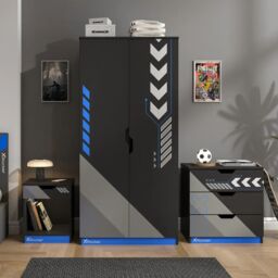 X Rocker Octane 3PC Bedroom Furniture Set for Kids - Bedside, Chest & Wardrobe in Blue