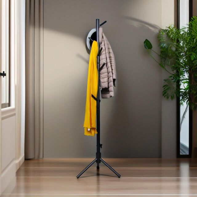 Pirlo Plush Wooden Adjustable Coat Stand With 8 Hooks in Black - image 1
