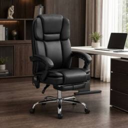 STILVORA Executive Office Chair with Massage & Footrest in Black - thumbnail 1