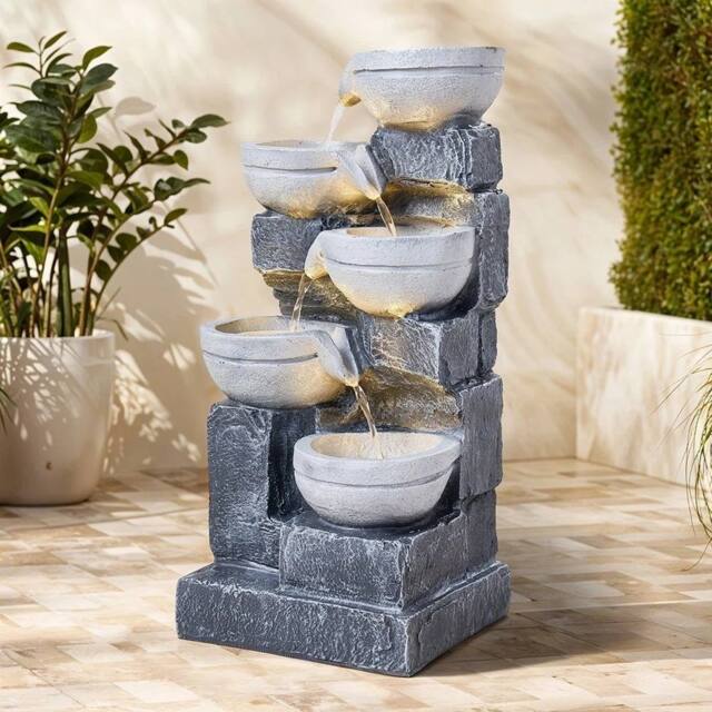 EONLION Electric Floor Standing Statue Stone Cascade Fountain in Grey - Size: 100 cm - image 1