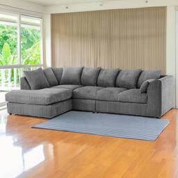 Furniture 786 Palmas Jumbo Cord Fabric 5 seater Left Hand Facing Corner Sofa in Grey - thumbnail 1