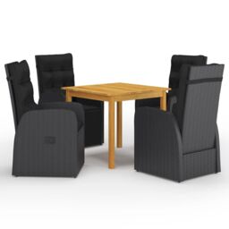 Berkfield Home 5 Piece Garden Dining Set with Cushions Black Poly Rattan - thumbnail 1