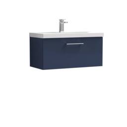 Balterley Contemporary Bathroom Wall Hung 1 Soft-Close Drawer Vanity Unit & Mid-Edge Ceramic Basin, Midnight Blue, 800 mm in Blue