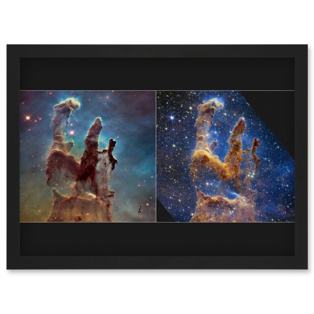 Artery8 NASA James Webb Hubble Comparison Space Telescope Pillars of Creation Eagle Nebula Artwork Framed Wall Art Print A4 in Black - image 1