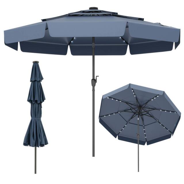 Costway 295 cm Solar Patio Umbrella w/ 3-Tier Vented Top & 32 LED Lights in Navy - image 1