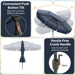 Costway 295 cm Solar Patio Umbrella w/ 3-Tier Vented Top & 32 LED Lights in Navy - thumbnail 7