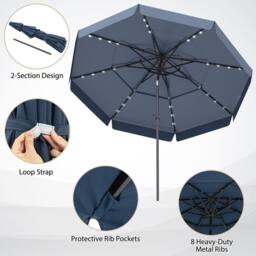 Costway 295 cm Solar Patio Umbrella w/ 3-Tier Vented Top & 32 LED Lights in Navy - thumbnail 8