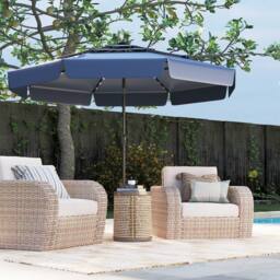 Costway 295 cm Solar Patio Umbrella w/ 3-Tier Vented Top & 32 LED Lights in Navy - thumbnail 4