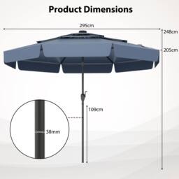 Costway 295 cm Solar Patio Umbrella w/ 3-Tier Vented Top & 32 LED Lights in Navy - thumbnail 2