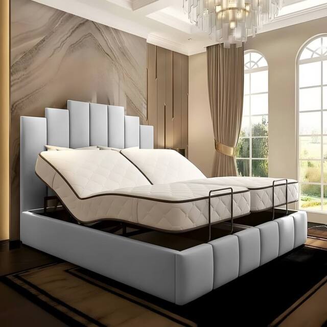 PARADISE BEDS LTD Tech Art Deco Electric Adjustable Bed Set with Pocket Sprung Mattress in Silver - Size: Single - image 1