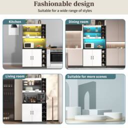 Merax Tall Kitchen Storage Cabinet Pantry with LED Open Shelves in White - thumbnail 8
