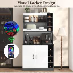 Merax Tall Kitchen Storage Cabinet Pantry with LED Open Shelves in White - thumbnail 5