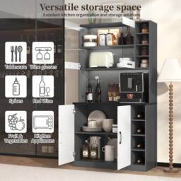 Merax Tall Kitchen Storage Cabinet Pantry with LED Open Shelves in White - thumbnail 7