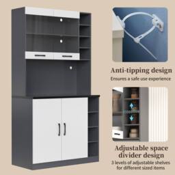Merax Tall Kitchen Storage Cabinet Pantry with LED Open Shelves in White - thumbnail 6