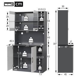 Merax Tall Kitchen Storage Cabinet Pantry with LED Open Shelves in White - thumbnail 4