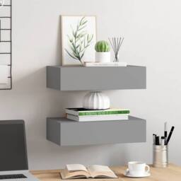 Berkfield Home Wall-mounted Drawer Shelves 2 pcs Grey 40x23.5x10cm MDF - Size: 40x23.5x10 cm - thumbnail 3