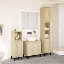 Berkfield Home Durable 3 Piece Bathroom Furniture Set Sonoma Oak Engineered Wood in Light Brown - thumbnail 1
