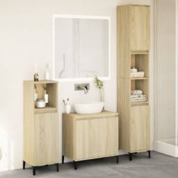 Berkfield Home Durable 3 Piece Bathroom Furniture Set Sonoma Oak Engineered Wood in Light Brown - thumbnail 2