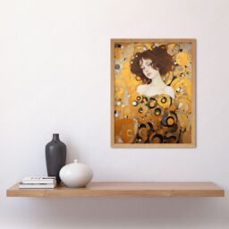 "Artery8 Wall Art Print Woman Portrait Gustav Klimt Style Oil Painting Gold Brown Artist Muse Art Nouveau Artwork Art Framed - Size: W12"" x H16""" - thumbnail 2