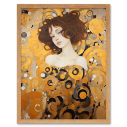 "Artery8 Wall Art Print Woman Portrait Gustav Klimt Style Oil Painting Gold Brown Artist Muse Art Nouveau Artwork Art Framed - Size: W12"" x H16""" - thumbnail 1