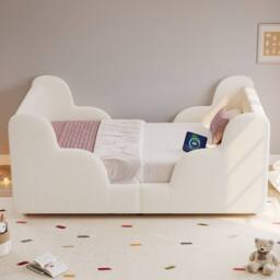 Matteo Toddler Bed 3ft Single, Bouclé, LED, Safety Rails, Beige - Size: Single - thumbnail 3
