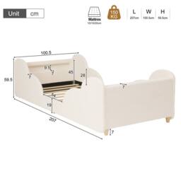 Matteo Toddler Bed 3ft Single, Bouclé, LED, Safety Rails, Beige - Size: Single - thumbnail 5