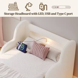 Matteo Toddler Bed 3ft Single, Bouclé, LED, Safety Rails, Beige - Size: Single - thumbnail 6
