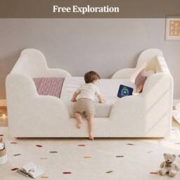 Matteo Toddler Bed 3ft Single, Bouclé, LED, Safety Rails, Beige - Size: Single - thumbnail 8