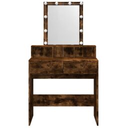 Berkfield Home Dressing Table with LED Smoked Oak 80x41x144.5 cm in Brown - thumbnail 5