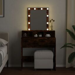 Berkfield Home Dressing Table with LED Smoked Oak 80x41x144.5 cm in Brown - thumbnail 3