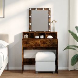 Berkfield Home Dressing Table with LED Smoked Oak 80x41x144.5 cm in Brown - thumbnail 1