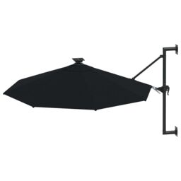 Berkfield Home Wall-mounted Parasol with LEDs & Metal Pole 300 cm Black - thumbnail 3