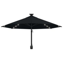 Berkfield Home Wall-mounted Parasol with LEDs & Metal Pole 300 cm Black - thumbnail 4