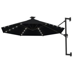 Berkfield Home Wall-mounted Parasol with LEDs & Metal Pole 300 cm Black - thumbnail 2