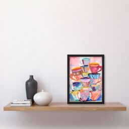 Artery8 Abstract Kitchen Cups & Saucers Folk Art Artwork Framed Wall Art Print A4 in Black - thumbnail 2