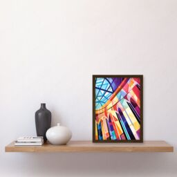 Artery8 Building with Glass Roof Modern Art Deco Colour Block Modern Watercolour Painting Artwork Framed Wall Art Print A4 in Brown - thumbnail 2