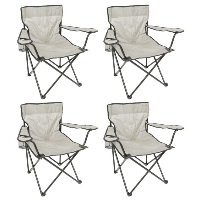 Harbour Housewares Folding Canvas Camping Chairs - Matt Black - Pack of 4 in Beige - image 1