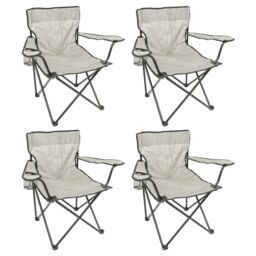 Harbour Housewares Folding Canvas Camping Chairs - Matt Black - Pack of 4 in Beige - thumbnail 1